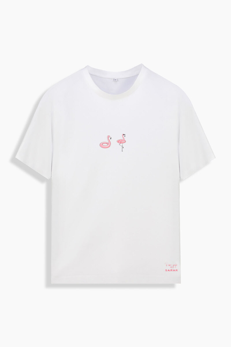 Vitus Flamingo Desenli Beyaz Tişört - 1