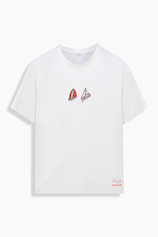 Vitus Yelken Desenli Beyaz Tişört - SARAR
