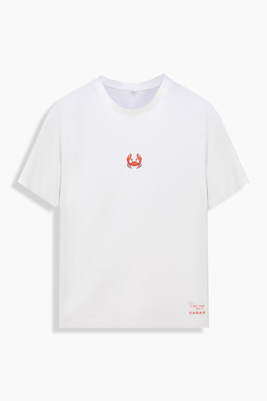 Vitus Yengeç Desenli Beyaz Tişört - SARAR