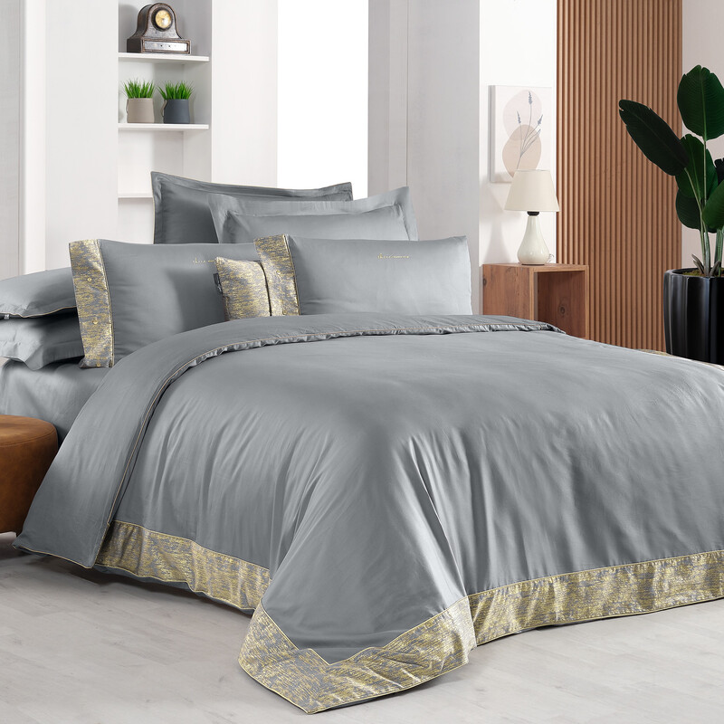 Voronej Saten Çift Kişilik Nevresim Takımı Gri 