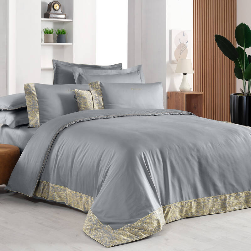 Voronej Saten Çift Kişilik Nevresim Takımı Gri - 1