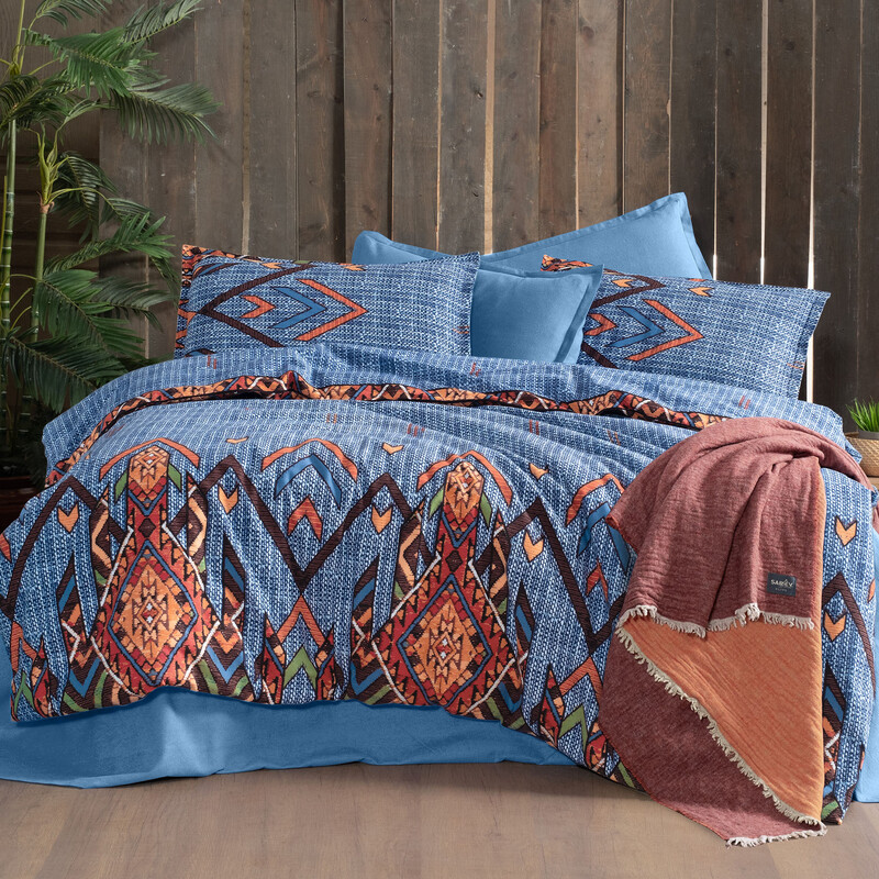 Yakut Flanel King Size Mavi Nevresim Takımı - SAREV