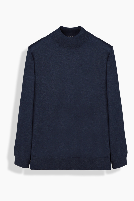 Yarım Balıkçı Yün İndigo Kazak 