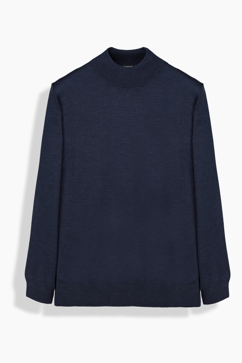 Yarım Balıkçı Yün İndigo Kazak - 1