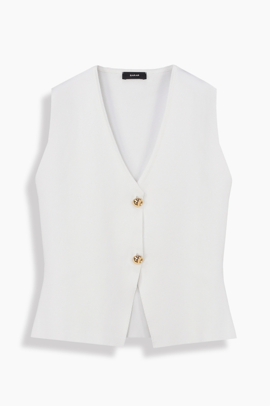 Yedas Düğmeli Triko Ekru Yelek - SARAR WOMAN