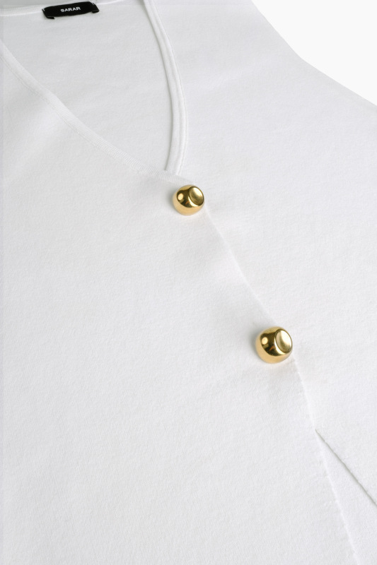 Yedas Düğmeli Triko Ekru Yelek - SARAR WOMAN