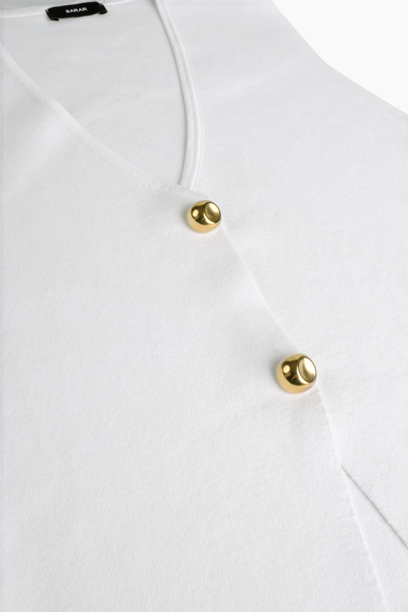 Yedas Düğmeli Triko Ekru Yelek - 4