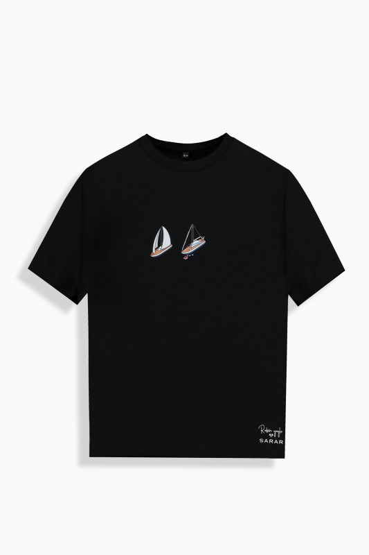 Yelken Desenli Siyah Çocuk Tişört - SARAR