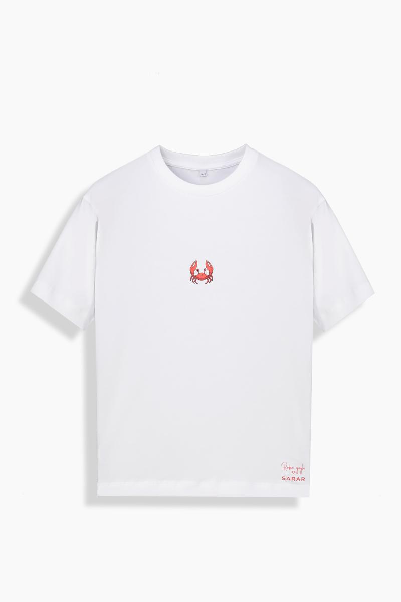 Yengeç Desenli Beyaz Çocuk Tişört - 1