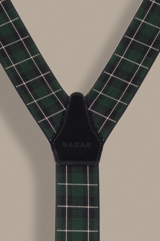 Yeşil Beyaz Ekose Desen Pantolon Askısı - SARAR